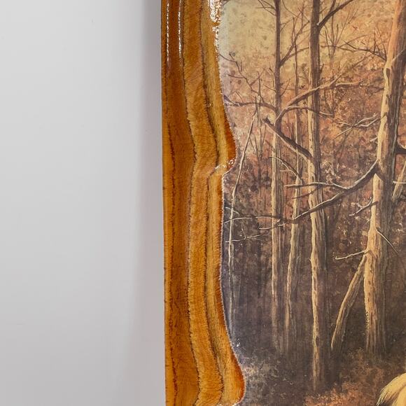 Vintage Lacquered Wood Wall Clock Deer Running in Woods 14x18 inches Retro - Picture 10 of 12